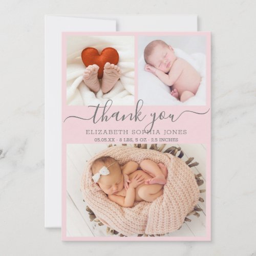 Thank You Birth Announcement Blush Photo Collage