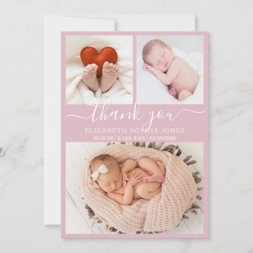 Thank You Birth Announcement Blush Photo Collage 