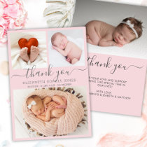 Thank You Birth Announcement Blush Photo Collage