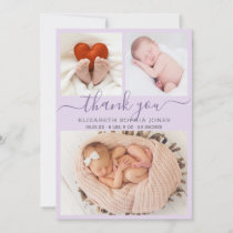 Thank You Birth Announcement Lilac Photo Collage