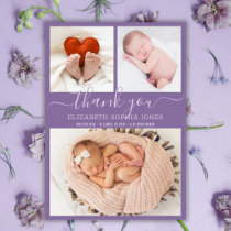 Thank You Birth Announcement Purple Photo Collage