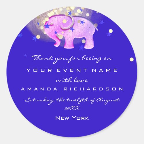 Thank You Birthday Baby Shower Gold Elephant Royal Classic Round Sticker