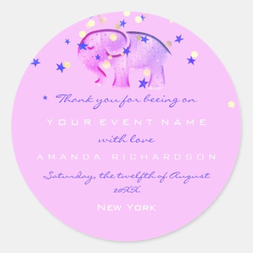 Thank You Birthday Baby Shower Pink Elephant Blue Classic Round Sticker