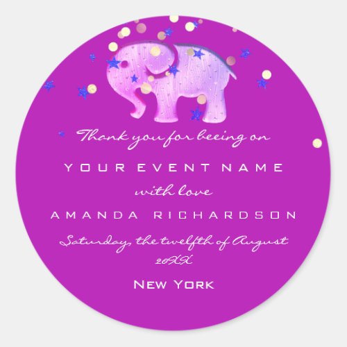 Thank You Birthday Baby Shower Pink Elephant Girl Classic Round Sticker