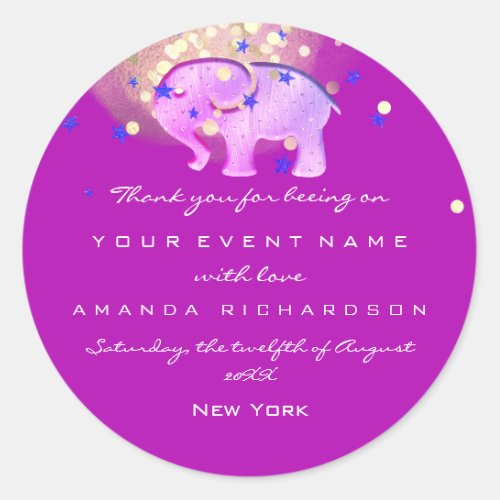 Thank You Birthday Baby Shower Pink Elephant Girl Classic Round Sticker