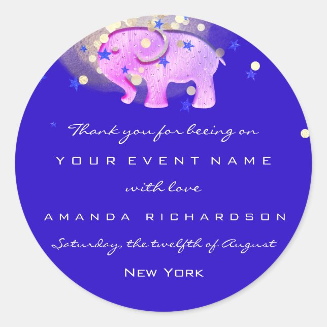 Thank You Birthday Baby Shower Pink Elephant Royal Classic Round Sticker (Front)