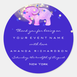 Thank You Birthday Baby Shower Pink Elephant Royal Classic Round Sticker