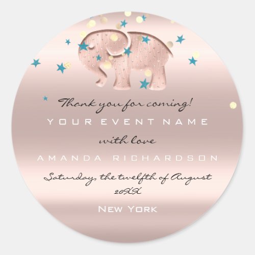 Thank You Birthday Baby Shower Rose  Elephant Girl Classic Round Sticker