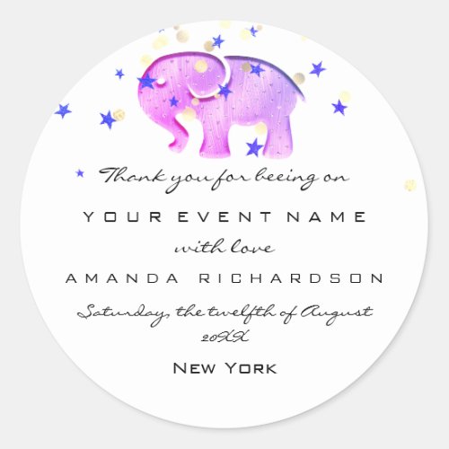 Thank You Birthday Baby Shower White Elephant Star Classic Round Sticker