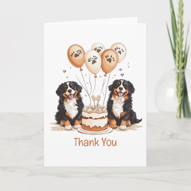 Thank You Birthday Bernese Mountain Dogs Card (Front)