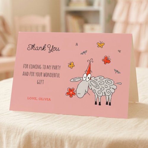 Thank You Birthday Girly Cute Lamb Flower Card