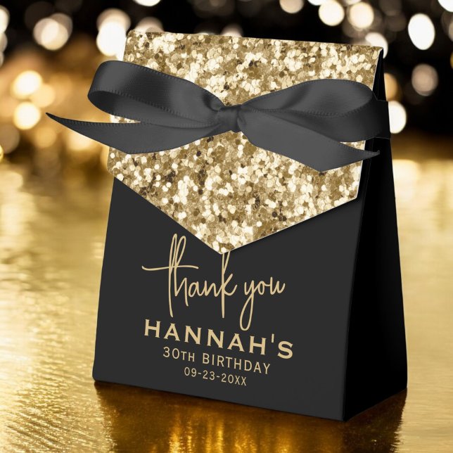 Thank You Birthday Gold Glitter Monogram Script Favor Boxes (Creator Uploaded)