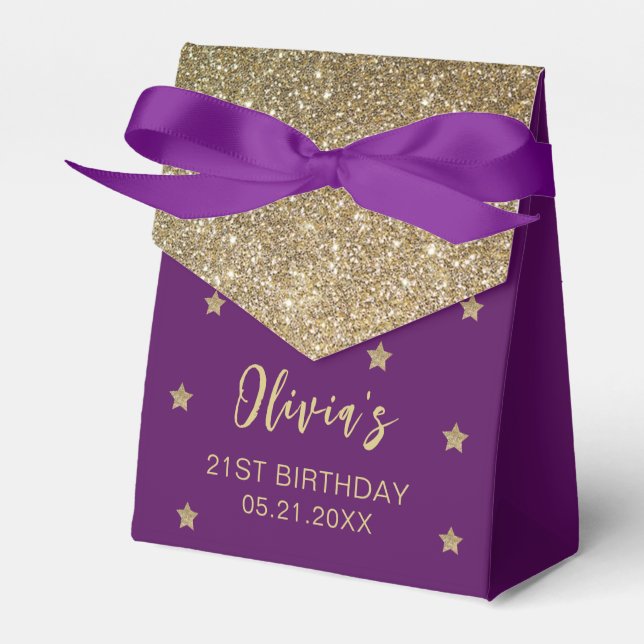 Thank You Birthday Gold Glitter Stars Favor Boxes (Front Side)
