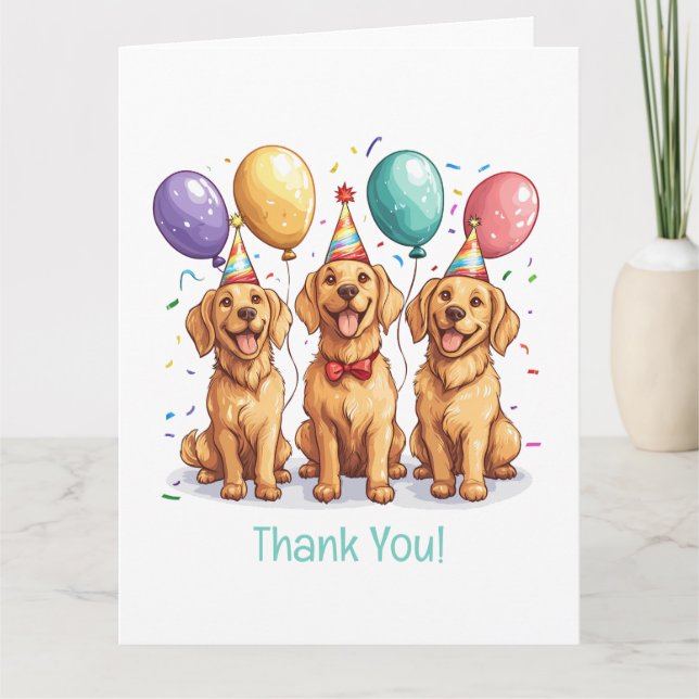 Thank You Birthday Golden Retriever Dogs Card (Front)