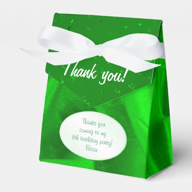 "Thank You" Birthday Green Textured Fabric Look Favor Boxes (Front Side)