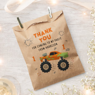 Thank You Birthday Modern Monster Car Trucks Name Favor Bag