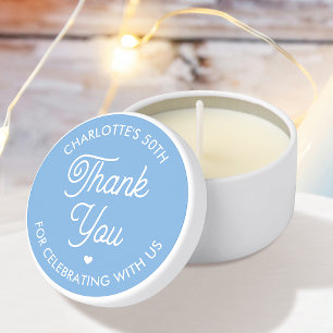 Thank You Birthday Name Any Age Blue Modern Cute Mini Candle Favors