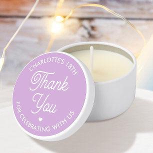 Thank You Birthday Name Any Age Purple Modern Cute Mini Candle Favors