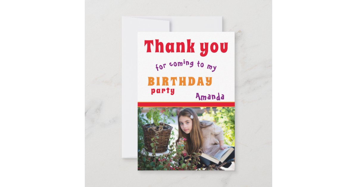 Thank you Birthday Party Card Kids Photo | Zazzle