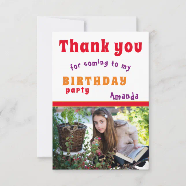 Thank You Birthday Party Card Kids Photo | Zazzle