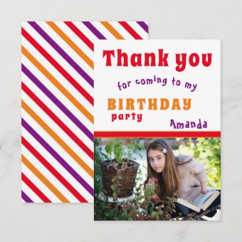 Thank you Birthday Party Card Kids Photo | Zazzle