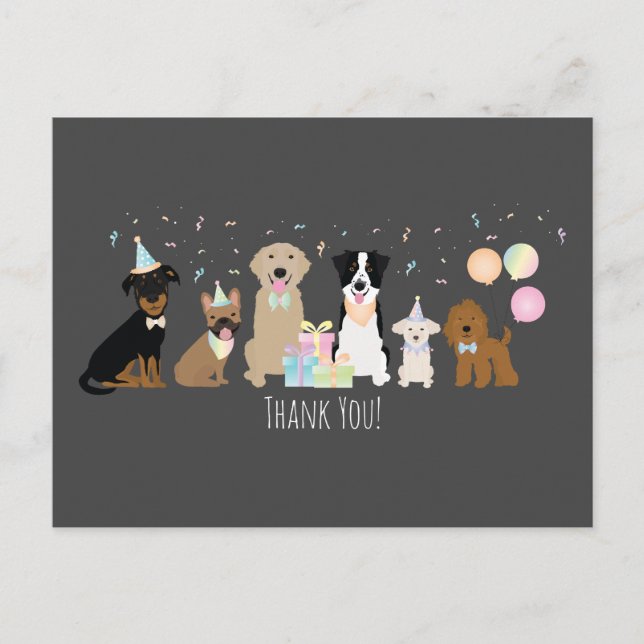 Thank You Birthday Party Dogs Postcard (Front)