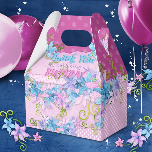 Thank You Birthday Party Floral Pink Polka Dots Favor Boxes (Creator Uploaded)