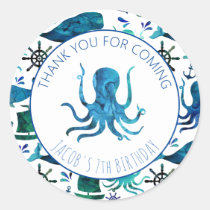 Thank You Birthday Party Marine Octopus Nautical Classic Round Sticker