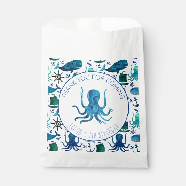 Thank You Birthday Party Marine Octopus Nautical Favor Bag (Front)