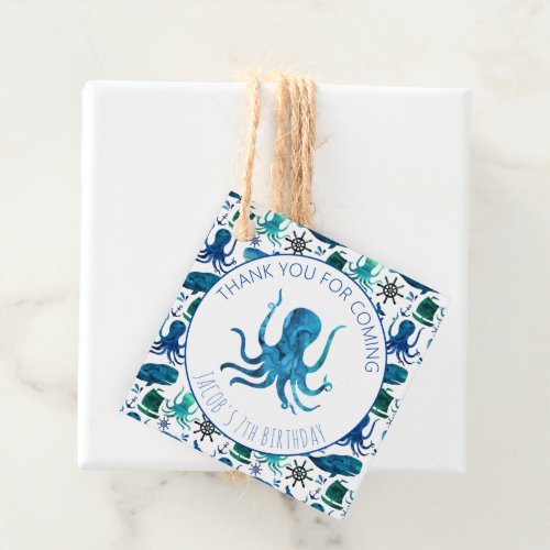Thank You Birthday Party Marine Octopus Nautical Favor Tags