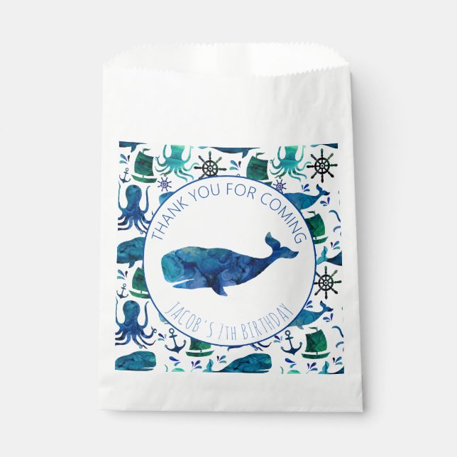 Thank You Birthday Party Marine Whale Nautical Favor Bag (Front)