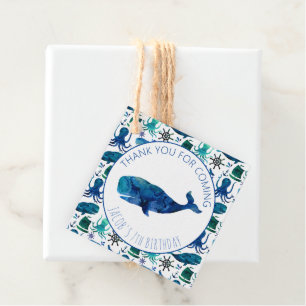 Thank You Birthday Party Marine Whale Nautical Favor Tags