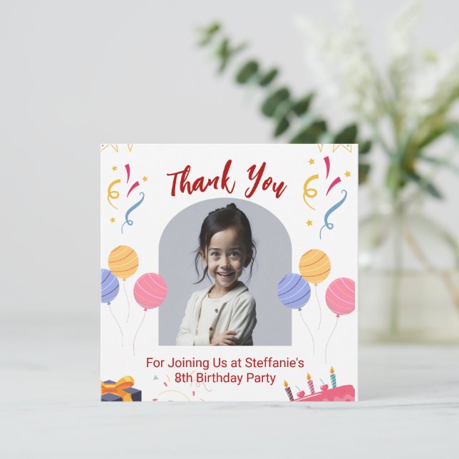 Thank You Birthday Party Personalize Card (Standing Front)