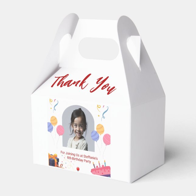 Thank You Birthday Party Personalize Card Favor Boxes (Front Side)