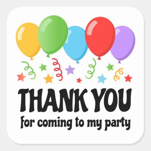 Thank you birthday party sticker with balloons