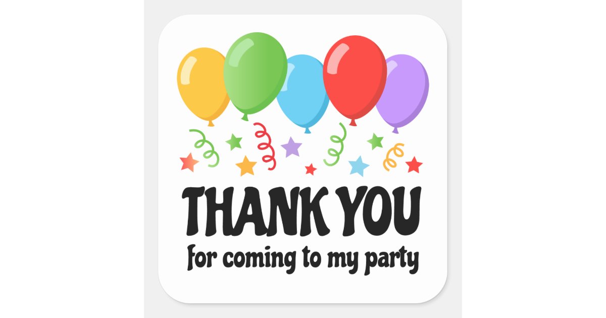 Thank you birthday party sticker with balloons | Zazzle