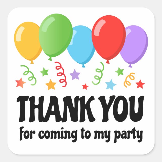 Thank you birthday party sticker with balloons (Front)