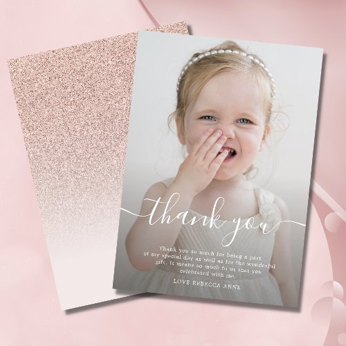 Thank You birthday photo rose gold glitter ombre