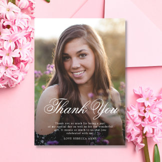 Thank You birthday photo script elegant Card