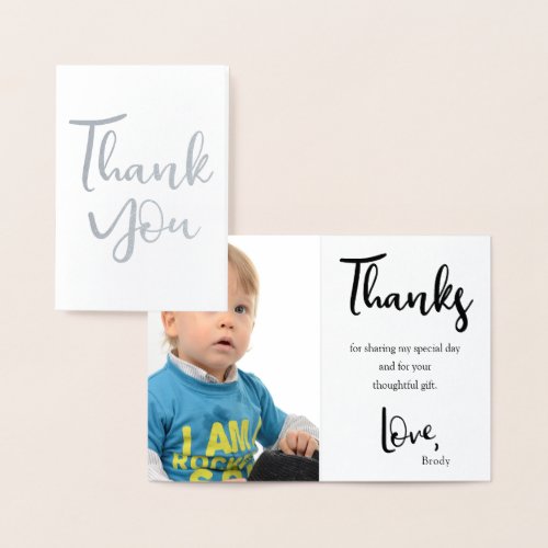 Thank You Birthday Photo Silver Real Foil Card