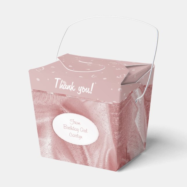 "Thank You" Birthday Pink Textured Fabric Look Favor Boxes (Front Side)