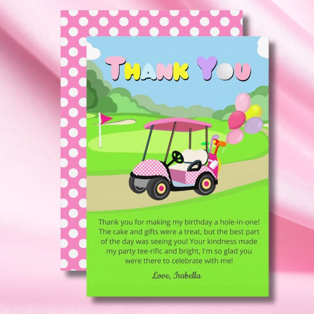 Thank You Birthday Polka Dot Pink Girly Golf  Card (Creator Uploaded)