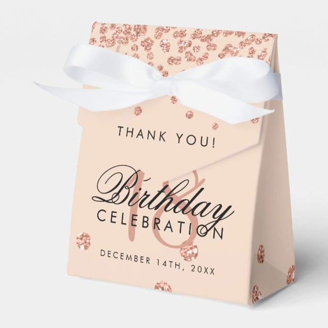 Thank You Birthday Rose Gold Glitter Confetti Favor Boxes (Front Side)