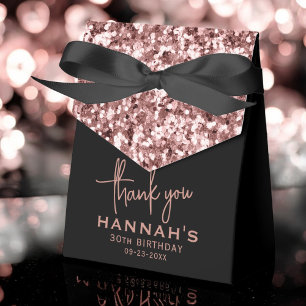 Thank You Birthday Rose Gold Glitter Script Favor Boxes