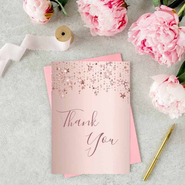 Thank you birthday rose gold sparkling stars card (Creator Uploaded)