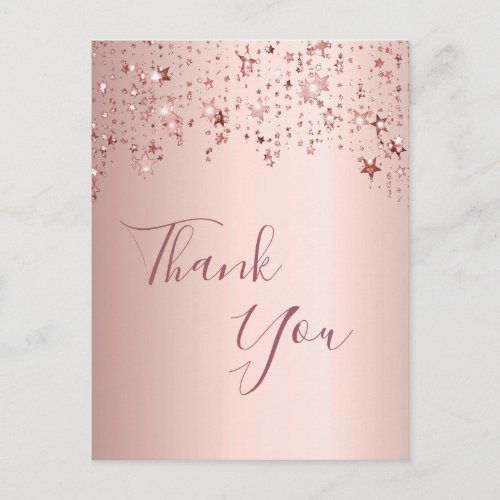 Thank you birthday rose gold sparkling stars postcard