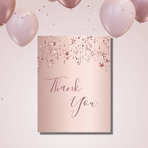 Thank you birthday rose gold sparkling stars postcard