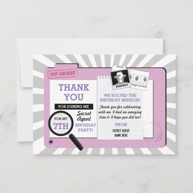 Thank you Birthday Secret Agent Spy Cards (Front)