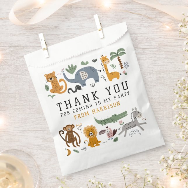 Thank You Birthday Two Wild Safari Animals Kids Favor Bag (Clipped)