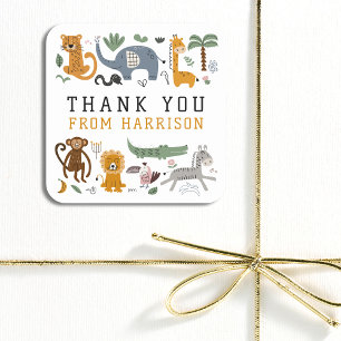 Thank You Birthday Two Wild Safari Animals Kids Square Sticker